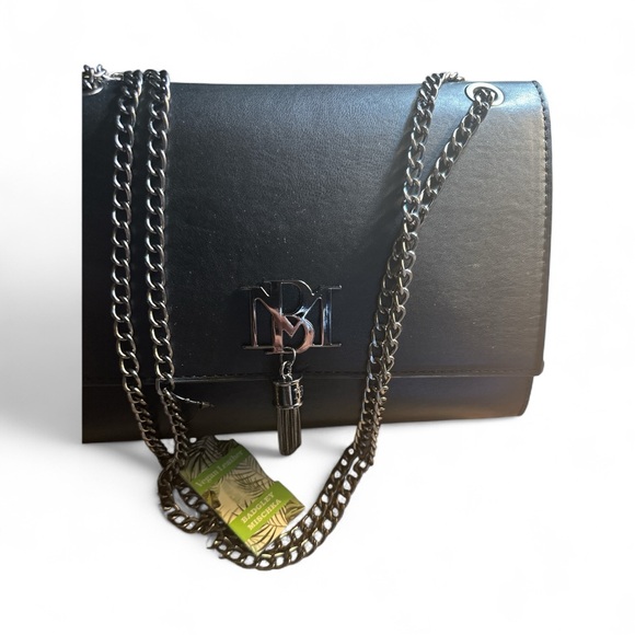 ✨ NWT Badgley Mischka Vegan Leather Chain Shoulder Bag – Black & Gunmetal Glam ✨ - Picture 3 of 6